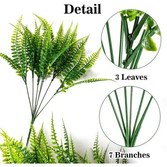 Artificial Fern Plants UV Resistant Outdoor Indoor Faux Greenery Decor Set of 10 - Picture 3 of 7